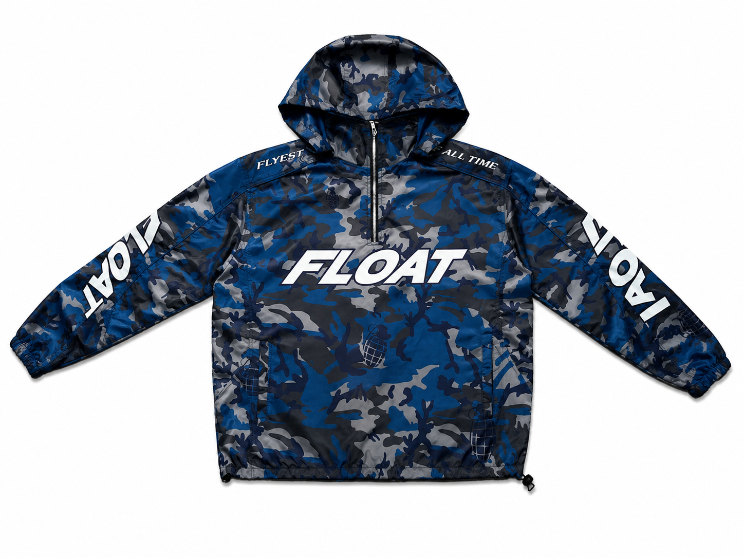 FLOAT CAMO TECH WINDBREAKER QUARTERZIP  W/REMOVABLE HOOD