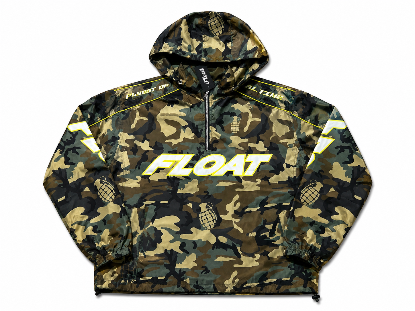 FLOAT CAMO TECH WINDBREAKER QUARTERZIP  W/REMOVABLE HOOD
